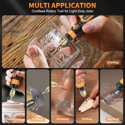 4V Cordless Rotary Tool Kit W/ 105pcs Accessories, 3-Speed, USB-C | Max 15000RPM Battery Power & Charging Orange Electric Mini Power Rotary Tool for Polishing, Grinding, Cutting, Engraving in Kuwait