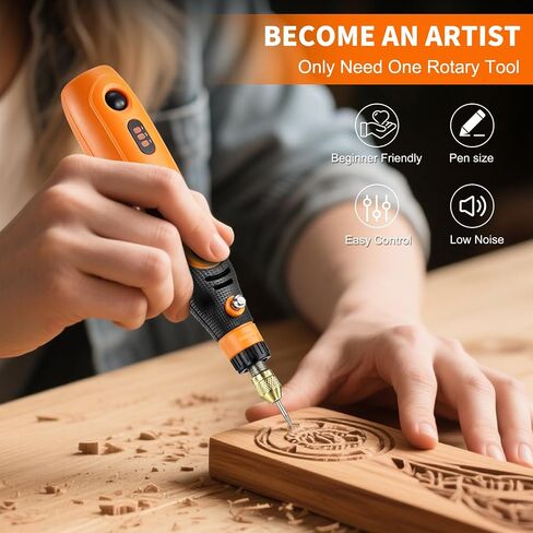 4V Cordless Rotary Tool Kit W/ 105pcs Accessories, 3-Speed, USB-C | Max 15000RPM Battery Power & Charging Orange Electric Mini Power Rotary Tool for Polishing, Grinding, Cutting, Engraving in Kuwait