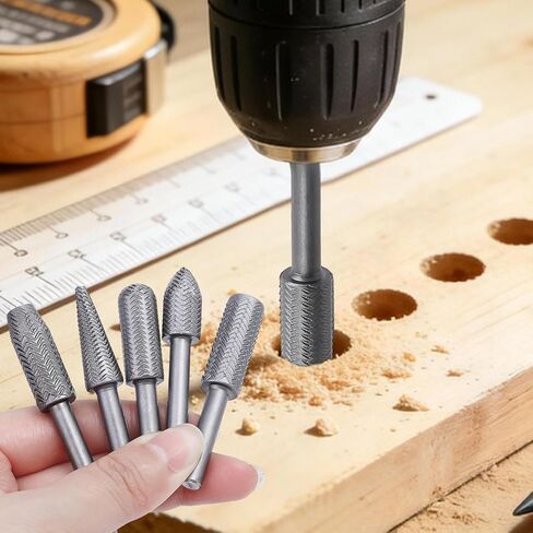 5Pcs Rotary Rasp File Set Steel File 6mm Shank Carving Bit Double Cutter Rotary File Super Hard for Metal Wood Grinding ﻿ in Kuwait