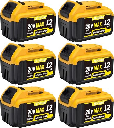 6 Packs 12000mAh Extended Runtime Lithium Battery Replacement for Dewalt 20V Max Battery Compatible with Dewalt Battery DCB200, DCB204, DCB205, DCB206, DCB207 DCD/DCF/DCG Series Cordless Power Tools in Kuwait