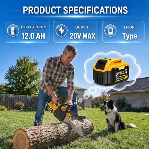 6 Packs 12000mAh Extended Runtime Lithium Battery Replacement for Dewalt 20V Max Battery Compatible with Dewalt Battery DCB200, DCB204, DCB205, DCB206, DCB207 DCD/DCF/DCG Series Cordless Power Tools in Kuwait