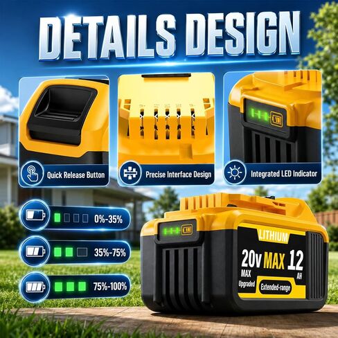 6 Packs 12000mAh Extended Runtime Lithium Battery Replacement for Dewalt 20V Max Battery Compatible with Dewalt Battery DCB200, DCB204, DCB205, DCB206, DCB207 DCD/DCF/DCG Series Cordless Power Tools in Kuwait