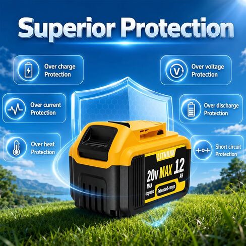 6 Packs 12000mAh Extended Runtime Lithium Battery Replacement for Dewalt 20V Max Battery Compatible with Dewalt Battery DCB200, DCB204, DCB205, DCB206, DCB207 DCD/DCF/DCG Series Cordless Power Tools in Kuwait