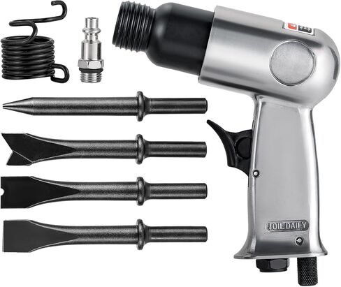 MAOPINER 150mm Pneumatic Air Hammer 4500 BPM Air Chisel Kit | Heavy Duty Short Barrel Air Hammer with 4 Chisel Bits for Automotive Repair, Rust Removal, Metal Work & Concrete Scraping in Kuwait