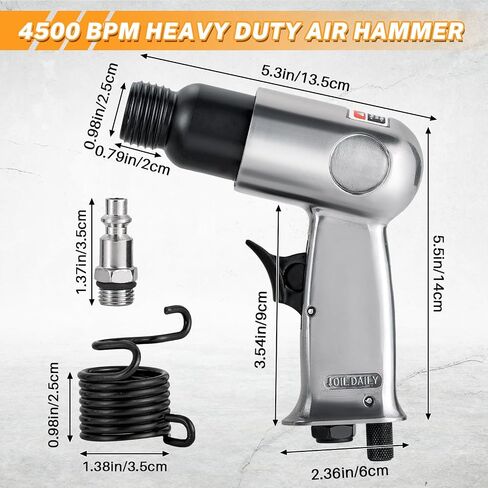 MAOPINER 150mm Pneumatic Air Hammer 4500 BPM Air Chisel Kit | Heavy Duty Short Barrel Air Hammer with 4 Chisel Bits for Automotive Repair, Rust Removal, Metal Work & Concrete Scraping in Kuwait