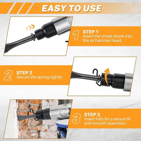 MAOPINER 150mm Pneumatic Air Hammer 4500 BPM Air Chisel Kit | Heavy Duty Short Barrel Air Hammer with 4 Chisel Bits for Automotive Repair, Rust Removal, Metal Work & Concrete Scraping in Kuwait