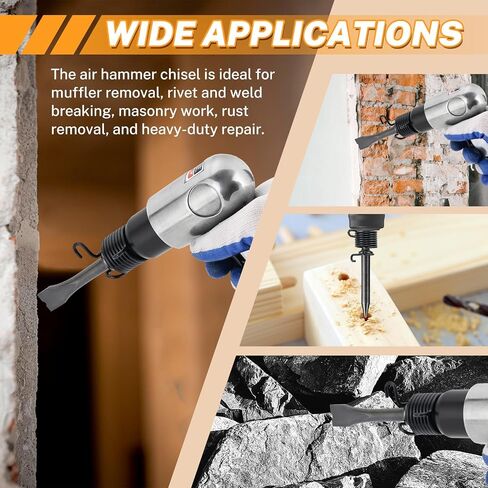 MAOPINER 150mm Pneumatic Air Hammer 4500 BPM Air Chisel Kit | Heavy Duty Short Barrel Air Hammer with 4 Chisel Bits for Automotive Repair, Rust Removal, Metal Work & Concrete Scraping in Kuwait