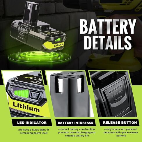KINGTIANLE 【2-Pack】 4.0Ah Lithium-Ion Battery for Ryobi 18V Tools, Replacement for P107 P108, Compatible with All Ryobi 18V Cordless Power Tools, Extended Runtime & Superior Performance in Kuwait