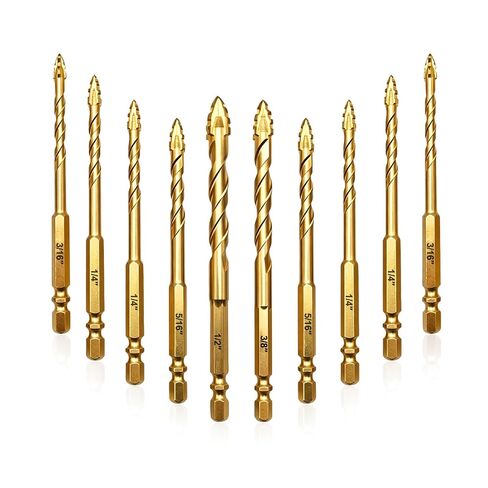 FEWELL Masonry Drill Bit 10pcs, Serrated Carbide Drill Bit 3/16"-1/2" | Concrete Drill Bit Set for Concrete Glass Brick Cement Tile Marble Wood in Kuwait