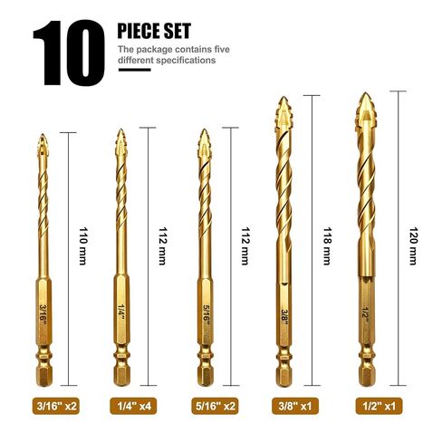 FEWELL Masonry Drill Bit 10pcs, Serrated Carbide Drill Bit 3/16"-1/2" | Concrete Drill Bit Set for Concrete Glass Brick Cement Tile Marble Wood in Kuwait