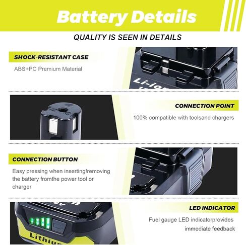 KINGTIANLE 【2-Pack】 4.0Ah Lithium-Ion Battery for Ryobi 18V Tools, Replacement for P107 P108, Compatible with All Ryobi 18V Cordless Power Tools, Extended Runtime & Superior Performance in Kuwait