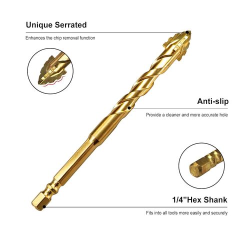 FEWELL Masonry Drill Bit 10pcs, Serrated Carbide Drill Bit 3/16"-1/2" | Concrete Drill Bit Set for Concrete Glass Brick Cement Tile Marble Wood in Kuwait