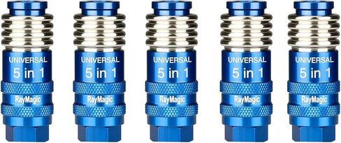 RayMagic Upgraded 5IN1 Universal Quick Industrial Connect Coupler, 1/4" Female NPT, Air Hose Fittings, 6-Balls Release Sleeve, 1/4" Body Size, Blue(2-Piece) in Kuwait