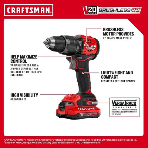 CRAFTSMAN V20* Brushless RP Compact 1/2-in Hammer Drill Kit (CMCD716D1) in Kuwait