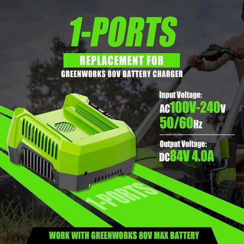 4.0A Replacement Rapid Charger for Greenworks 80V Battery Charger GCH8040 2958602AZ 2964602 GCH8020 2936802, Compatible with Greenworks Pro 80V Battery GBA80200 GBA80250 GBA80400 GBA80500 in Kuwait