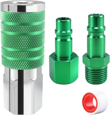 GODESON 1/2" Air Hose Fittings Kit, 3-Piece Quick Connect Adapter, 1/2" Female NPT I/M Industrial Coupler and 2 Plugs, 300 PSI Green Plated Heavy Duty Iron, Ideal for Pneumatic Tools & Air Compressor in Kuwait