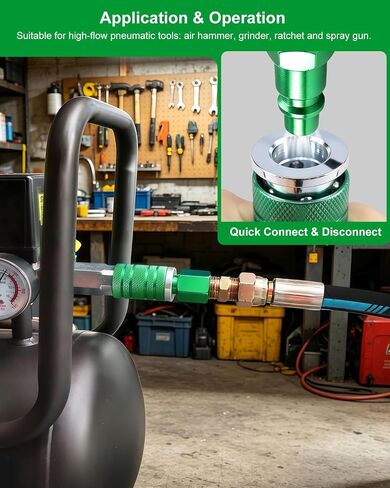 GODESON 1/2" Air Hose Fittings Kit, 3-Piece Quick Connect Adapter, 1/2" Female NPT I/M Industrial Coupler and 2 Plugs, 300 PSI Green Plated Heavy Duty Iron, Ideal for Pneumatic Tools & Air Compressor in Kuwait