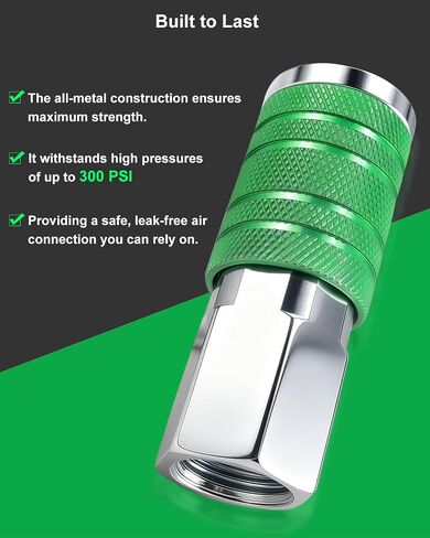 GODESON 1/2" Air Hose Fittings Kit, 3-Piece Quick Connect Adapter, 1/2" Female NPT I/M Industrial Coupler and 2 Plugs, 300 PSI Green Plated Heavy Duty Iron, Ideal for Pneumatic Tools & Air Compressor in Kuwait