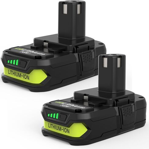 2PACK 4.0Ah Replacement for Ryobi 18V Battery and P117 Charger Combo | Compatible with Ryobi Lithium Battery and Charger 18 Volt P102 P103 P104 P107 P108 P109 Cordless Power Tools (Green-3PACK) in Kuwait