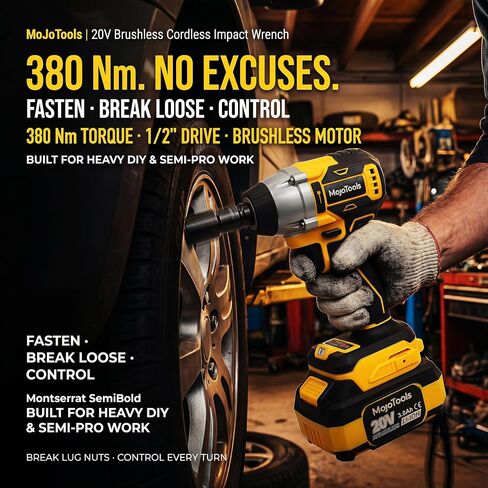 Brushless Cordless Power Tool Combo Kit for Heavy DIY & Semi-Professional Use – 50Nm Drill Driver, 380Nm Impact Wrench, 5" Angle Grinder LCD, 2×3000mAh Batteries, Carry Case &&Accessories in Kuwait