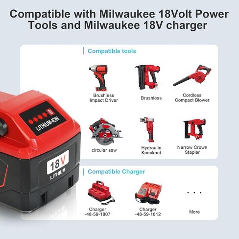 2 Pack 18V 9.0Ah Battery and 1 Charger Replace for Milwaukee M-18 Batteries | High Output,LCD Display USB Port 12V/18V charger,keep-cool,Safety protection,LED display,Compatible with Milwaukee tools in Kuwait