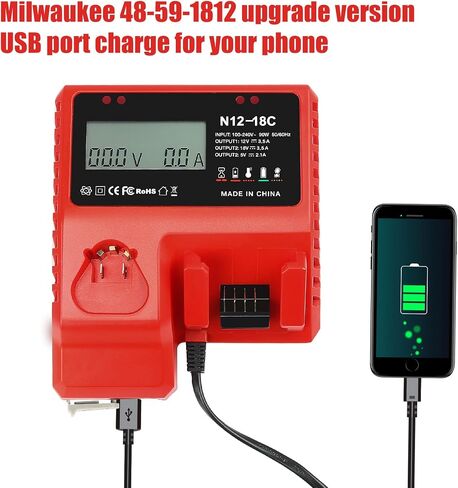 2 Pack 18V 9.0Ah Battery and 1 Charger Replace for Milwaukee M-18 Batteries | High Output,LCD Display USB Port 12V/18V charger,keep-cool,Safety protection,LED display,Compatible with Milwaukee tools in Kuwait