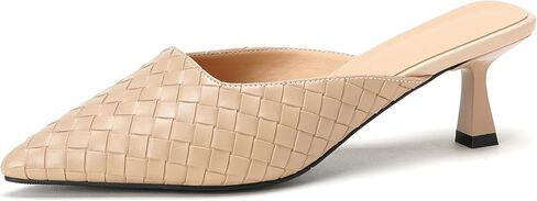 Women's Woven Mules Kitten Heels Pointed Toe Slip on Slingback Pumps in Kuwait