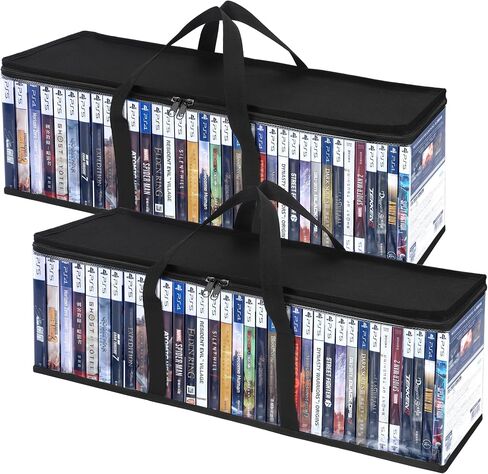 CCidea DVD Storage Bags (Set of 2) Clear PVC Media Holder Case with Handles for DVDs/CDs/VHS Box/Blu Ray Disc/Movie Cases/Video Games Discs - Each Bag Holds up to 40 DVDs in Saudi Arabia