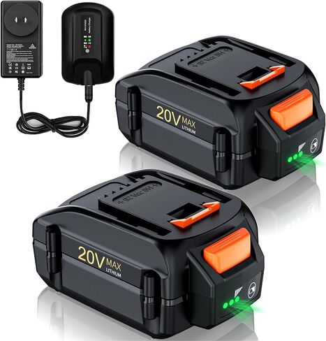 Upgraded 8.0Ah 2Pack Battery & Charger for Worx 20V Power Share Max Lithium-ion Batteries Replacement Compatible with WA3525 WA3575 WA3578 WA3520 WA3742 WG155s WG251s WG890 in Kuwait