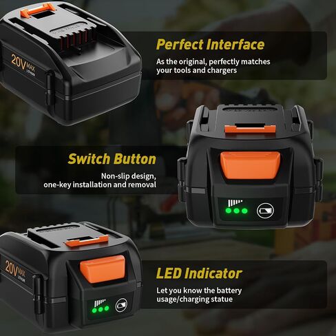 Upgraded 8.0Ah 2Pack Battery & Charger for Worx 20V Power Share Max Lithium-ion Batteries Replacement Compatible with WA3525 WA3575 WA3578 WA3520 WA3742 WG155s WG251s WG890 in Saudi Arabia