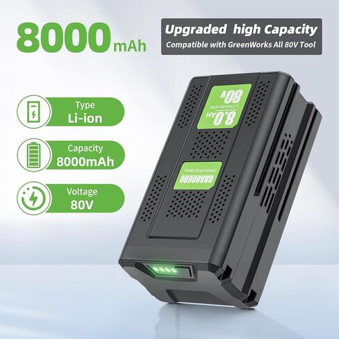 Upgraded High Capacity 80V 8.0Ah Replacement for Greenworks Pro 80V Battery GBA80200 GBA80250 GBA80300 GBA80400 GBA80500 Compatible with Greenworks 80 Volt Battery Power Tool in Kuwait