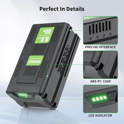 Upgraded High Capacity 80V 8.0Ah Replacement for Greenworks Pro 80V Battery GBA80200 GBA80250 GBA80300 GBA80400 GBA80500 Compatible with Greenworks 80 Volt Battery Power Tool in Kuwait