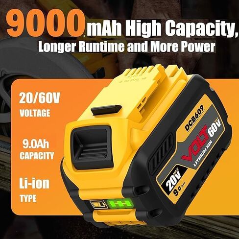 DCB609 60V MAX Replace for dewalt 60v max Battery, 20V/60V MAX 9.0Ah, Compatible with Original Power Tools and Chargers in Kuwait