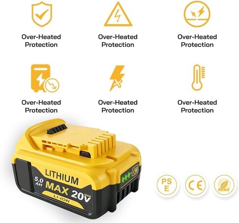 HHMM Replacement for Dewalt 20V Max Battery（2 Pack）: 5.0Ah Lithium Batteries Compatible with Dewalt Battery DCB180 DCB200 DCB204 DCB205 DCB206 DCB208 in Kuwait