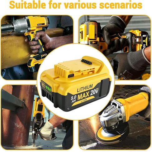 HHMM Replacement for Dewalt 20V Max Battery（2 Pack）: 5.0Ah Lithium Batteries Compatible with Dewalt Battery DCB180 DCB200 DCB204 DCB205 DCB206 DCB208 in Kuwait
