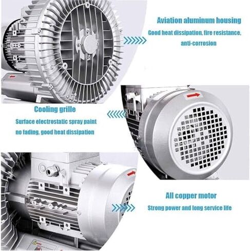 Regenerative Blower High-Pressure Vortex Ring Phase Blower Industrial Vacuum Pump,High-Pressure Regenerative Blower for Fish Ponds & Aquariums, 0.16hp-2.01hp (1100w/1.49hp) Industrial Vacuum in Kuwait