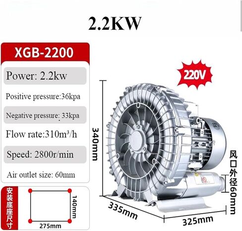 high pressure vortex fan High pressure vortex fan oxygenation vortex air pump turbine 220v strong suction industrial blower(2.2KW 220V) in Kuwait