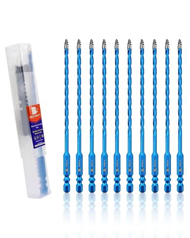 Carbide Tipped Masonry Drill Bits for Concrete and Brick Cement | 10PCS 3/16"*2+1/4"*4+5/16"*2+3/8"+1/2" Masonry Long drill bits for Brick,Tile,Wood,Plastic,and Concrete Hex Shank(len:6") in Kuwait