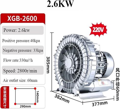 high pressure vortex fan High pressure vortex fan oxygenation vortex air pump turbine 220v strong suction industrial blower(2.6KW 220V) in Kuwait