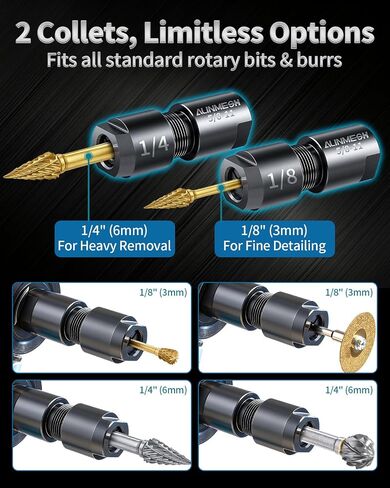 Angle Grinder to Die Grinder Adapter & Extension Shaft 2-Pack | Converts 5/8"-11 angle grinders to 1/4" die grinders. Includes extension shaft for tight spots. CNC machined adapter chuck. in Kuwait