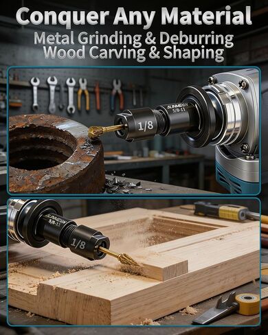 Angle Grinder to Die Grinder Adapter & Extension Shaft 2-Pack | Converts 5/8"-11 angle grinders to 1/4" die grinders. Includes extension shaft for tight spots. CNC machined adapter chuck. in Kuwait