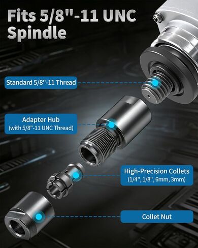 Angle Grinder to Die Grinder Adapter & Extension Shaft 2-Pack | Converts 5/8"-11 angle grinders to 1/4" die grinders. Includes extension shaft for tight spots. CNC machined adapter chuck. in Kuwait