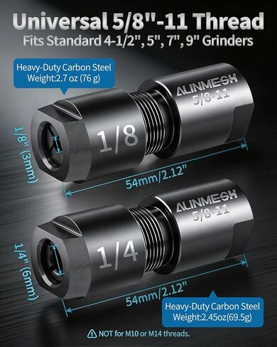 Angle Grinder to Die Grinder Adapter & Extension Shaft 2-Pack | Converts 5/8"-11 angle grinders to 1/4" die grinders. Includes extension shaft for tight spots. CNC machined adapter chuck. in Kuwait