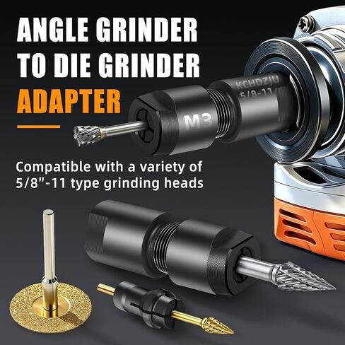 2Pcs Angle Grinder to Die Grinder Adapter, 5/8"-11 Thread Converter with 1/4" & 1/8" Collet Chuck, Heavy Duty Extension Rod for Wood Carving Metal Polishing Rotary Burrs in Kuwait
