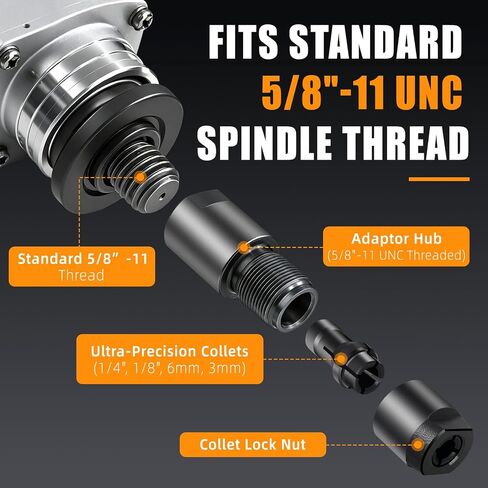 2Pcs Angle Grinder to Die Grinder Adapter, 5/8"-11 Thread Converter with 1/4" & 1/8" Collet Chuck, Heavy Duty Extension Rod for Wood Carving Metal Polishing Rotary Burrs in Kuwait
