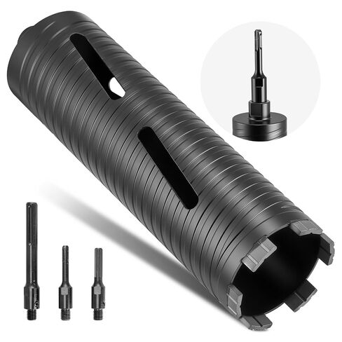 VEVOR Core Drill Bit, 3 inch Diameter, 9-1/2 inch Drilling Depth, 5/8-11 Internal Thread, Diamond Dry Coring Bit with 3 Adapters, Pilot Drill and Hex Wrench, for Concrete, Red Bricks, and Masonry in Kuwait