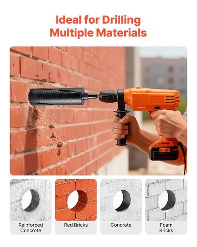 VEVOR Core Drill Bit, 3 inch Diameter, 9-1/2 inch Drilling Depth, 5/8-11 Internal Thread, Diamond Dry Coring Bit with 3 Adapters, Pilot Drill and Hex Wrench, for Concrete, Red Bricks, and Masonry in Kuwait