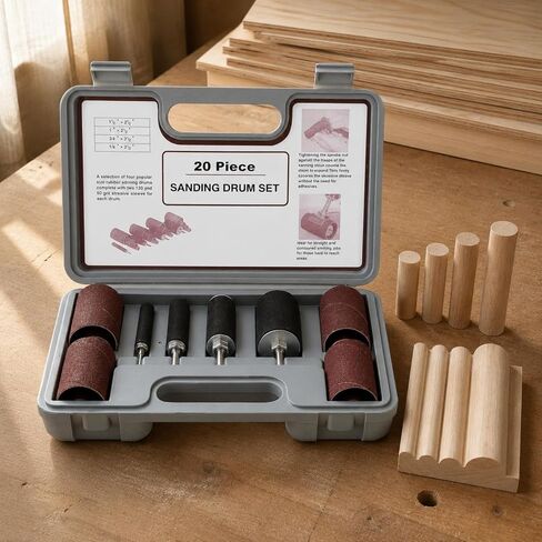 Gralara 20 Pieces Sanding Drum Set Carry Handle Drum Sander Kit Long Rotary Tool Sanding Drums for Drill Press in Kuwait