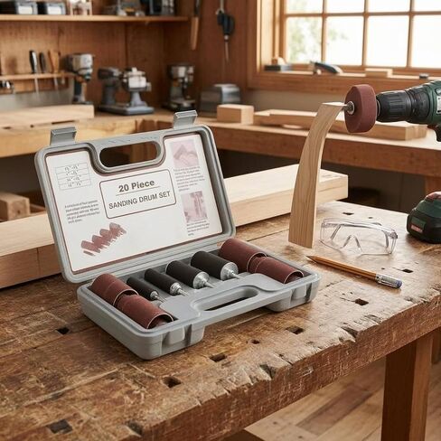 Gralara 20 Pieces Sanding Drum Set Carry Handle Drum Sander Kit Long Rotary Tool Sanding Drums for Drill Press in Kuwait