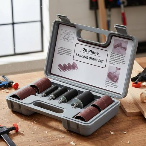 Gralara 20 Pieces Sanding Drum Set Carry Handle Drum Sander Kit Long Rotary Tool Sanding Drums for Drill Press in Kuwait